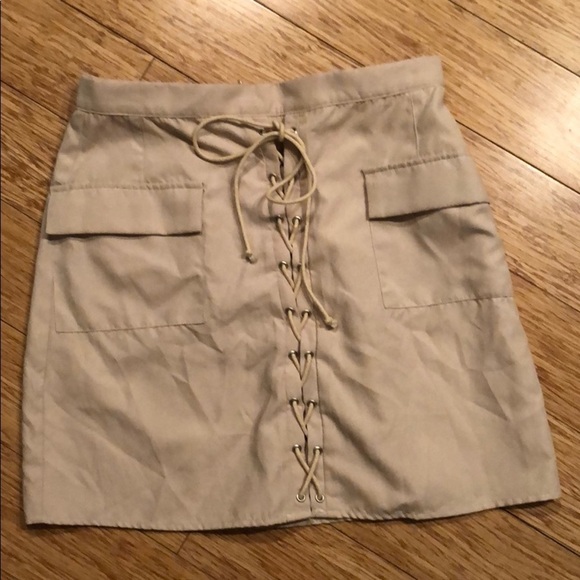 The Impeccable pig khaki lace up skirt back zipper - Picture 1 of 5